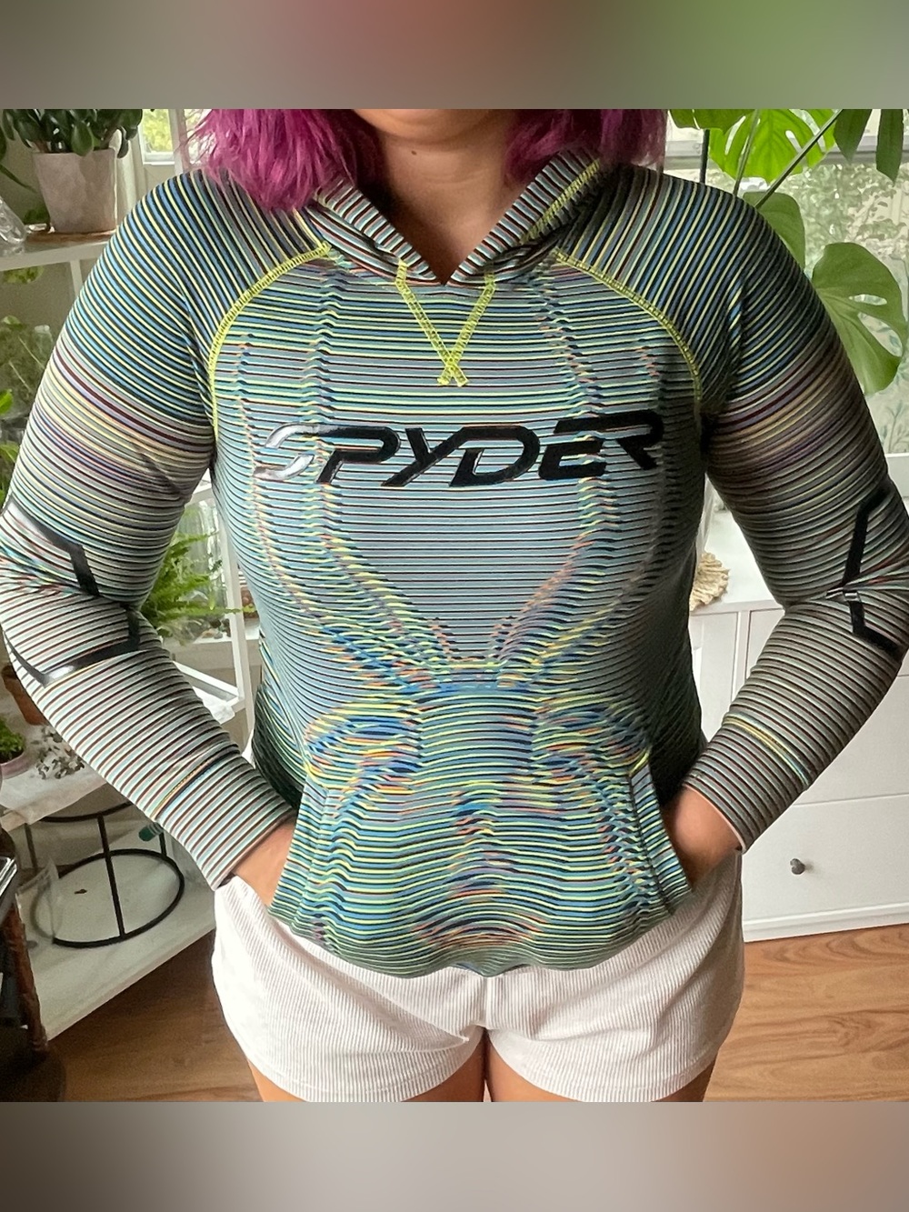 Spyder *rare* fitted Striped Performance Pullover Hoodie - Picture 11 of 11
